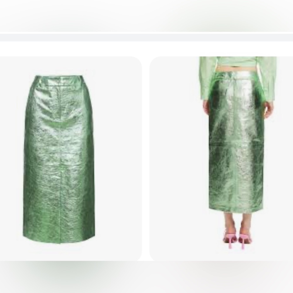 Esprit Metallic leather Green Skirt. NWT